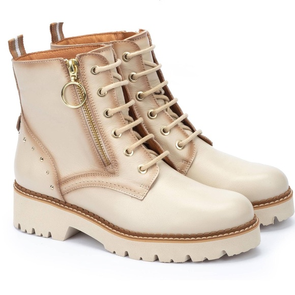 NWT Pikolinos VICAR Lace-up biker ankle boots Size 37/ US Marfil